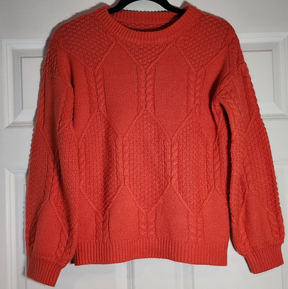 Coral Colored Cable Knit Sweater S